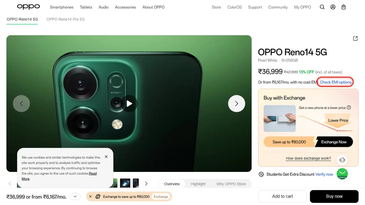 Step 1 to check EMI for OPPO Reno14 5G on OPPO Store