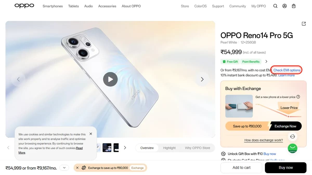Step 1 to check EMI for OPPO Reno14 Pro 5G on OPPO Store