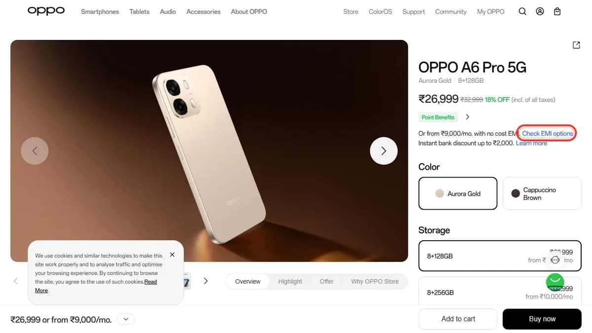 Step 1 to check EMI for OPPO A6 Pro 5G on OPPO Store