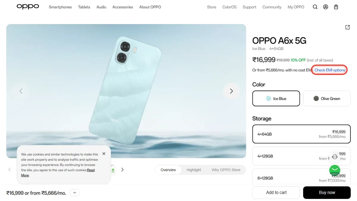 Step 1 to check EMI for OPPO A6x 5G on OPPO Store