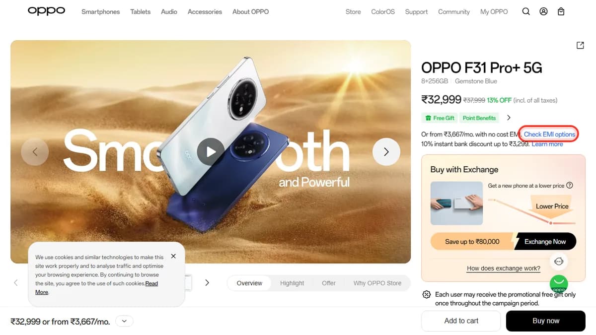 Step 1 to check EMI for OPPO F31 Pro+ 5G on OPPO Store
