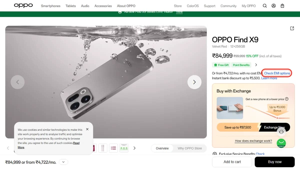 Step 1 to check EMI for OPPO Find X9 on OPPO Store
