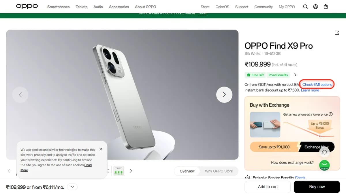 Step 1 to check EMI for OPPO Find X9 Pro on OPPO Store