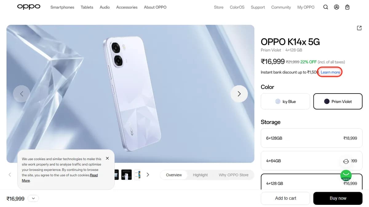 Step 1 to check EMI for OPPO K14x 5G on OPPO Store