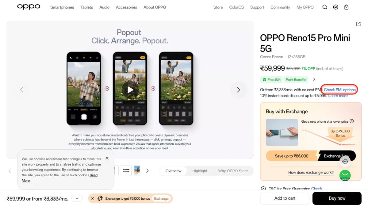 Step 1 to check EMI for OPPO Reno15 Pro Mini 5G on OPPO Store