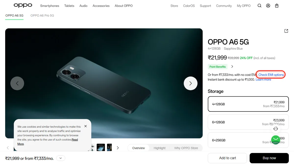 Step 1 to check EMI for OPPO A6 5G on OPPO Store
