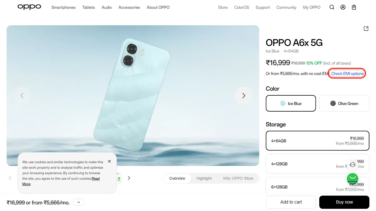 Step 1 to check EMI for OPPO A6x 5G on OPPO Store