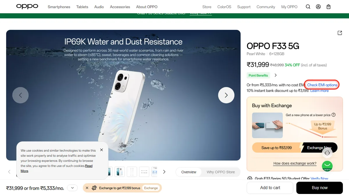 Step 1 to check EMI for OPPO F33 5G on OPPO Store