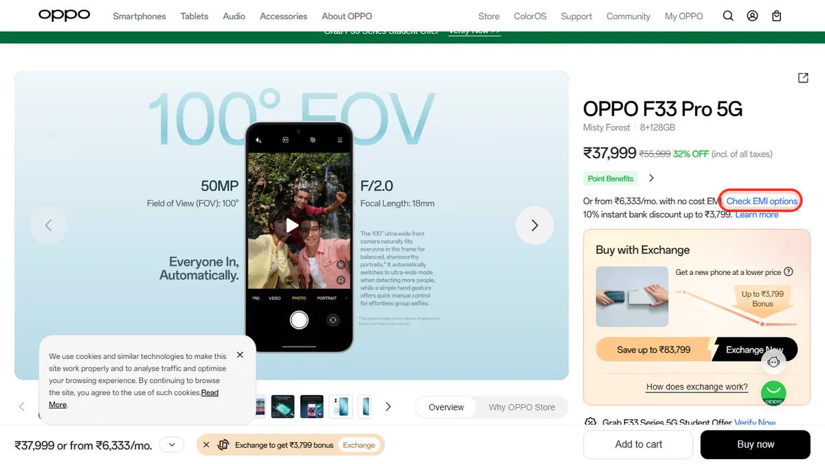 Step 1 to check EMI for OPPO F33 Pro 5G on OPPO Store