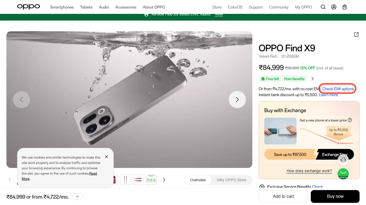 Step 1 to check EMI for OPPO Find X9 on OPPO Store