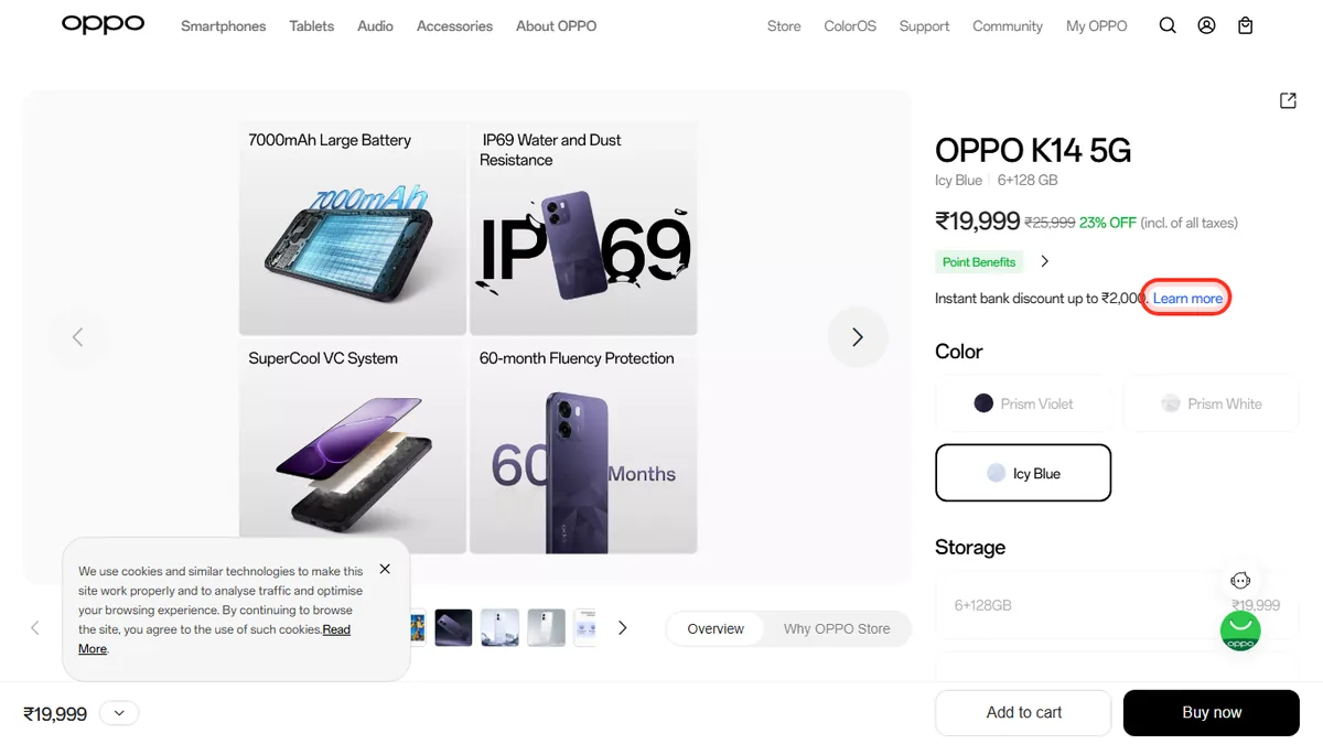 Step 1 to check EMI for OPPO K14 5G on OPPO Store