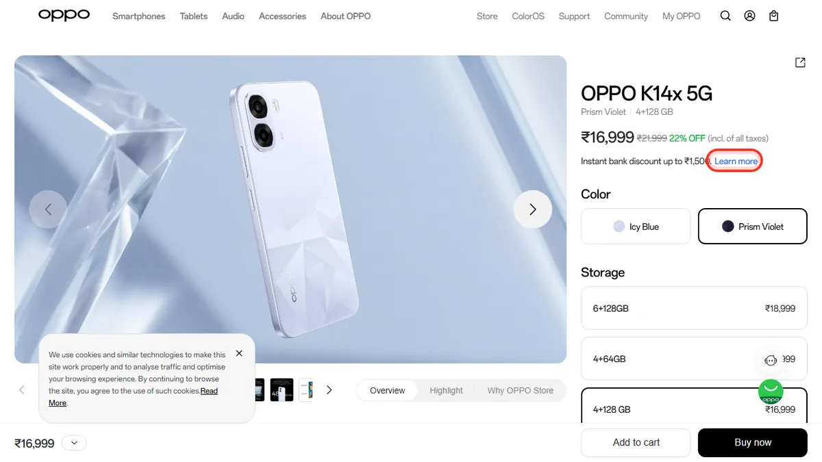 Step 1 to check EMI for OPPO K14x 5G on OPPO Store