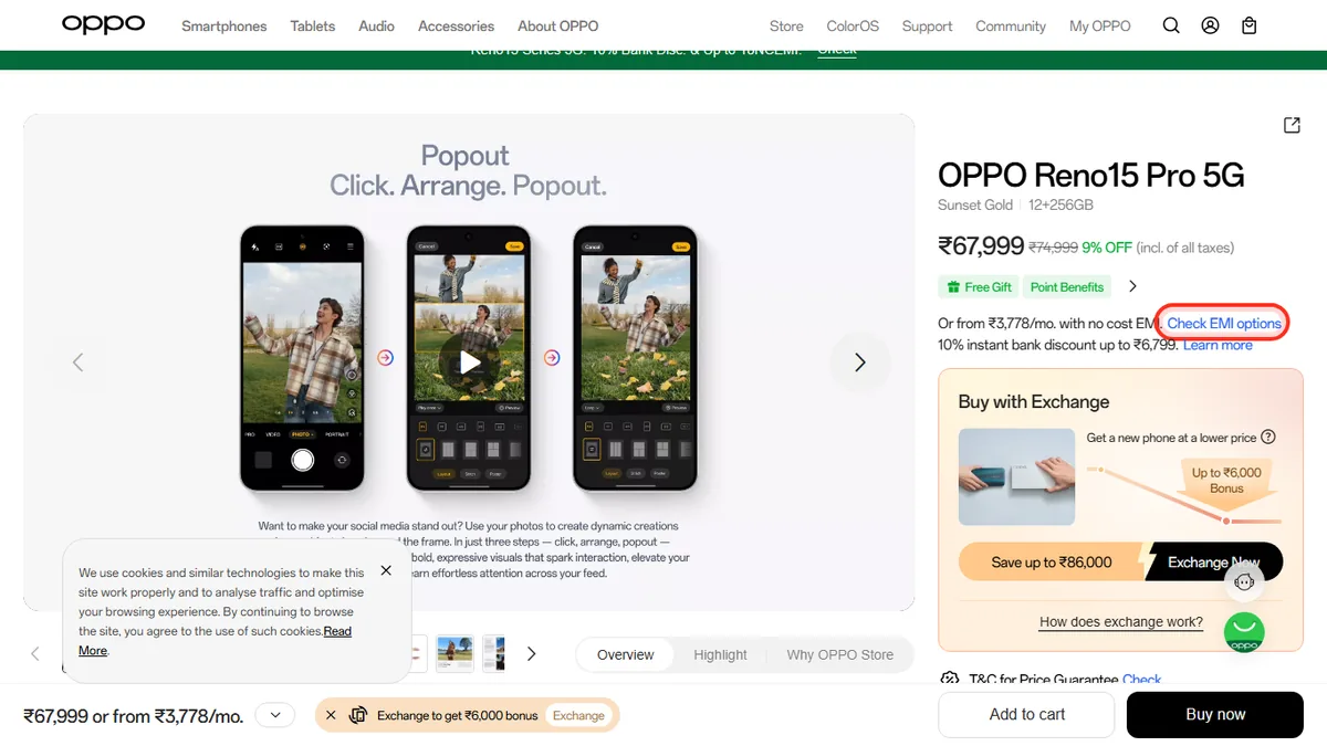 Step 1 to check EMI for OPPO Reno15 Pro 5G on OPPO Store