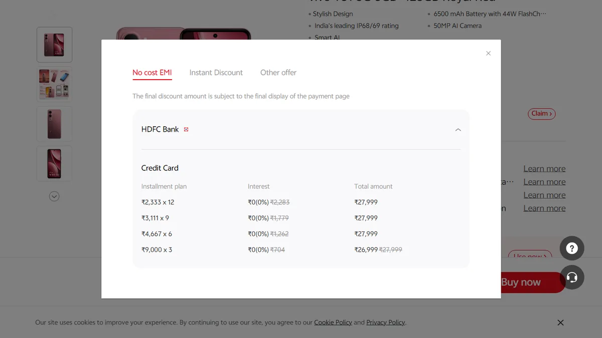 Step 2 to search bank EMI offers for vivo vivo Y31 5G on Vivo Store