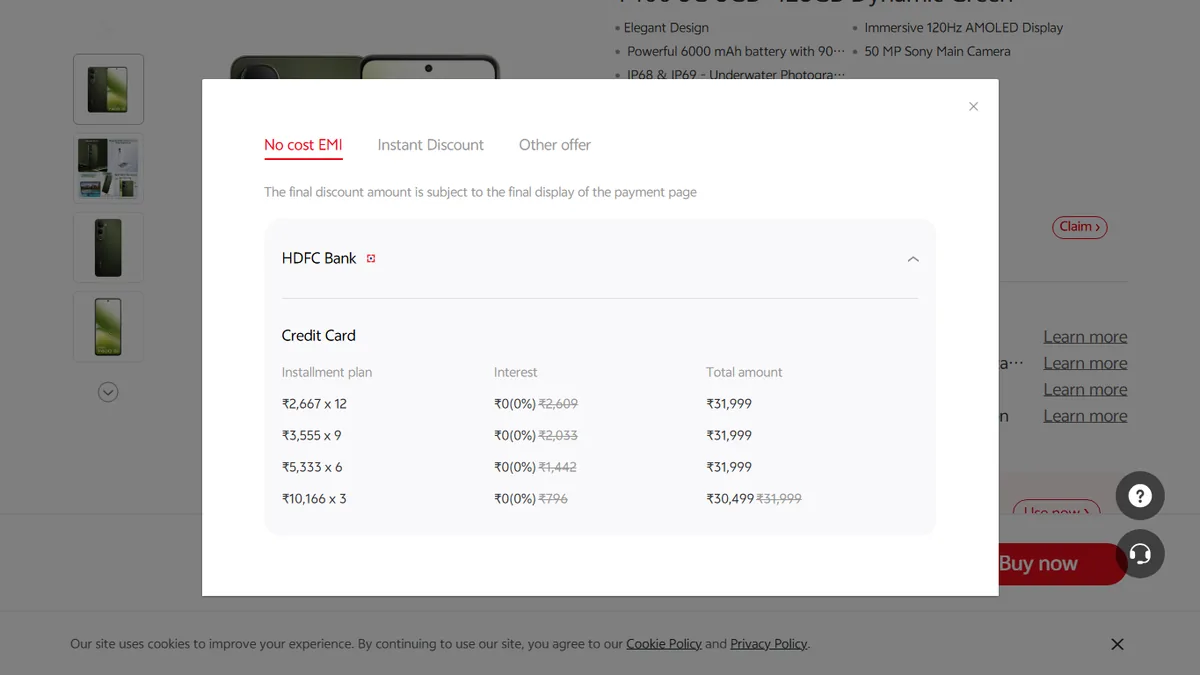 Step 2 to search bank EMI offers for vivo vivo Y400 5G on Vivo Store